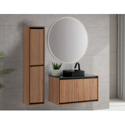 Colonne de salle de bain Goya 2 portes chêne et noir 35 cm THYS