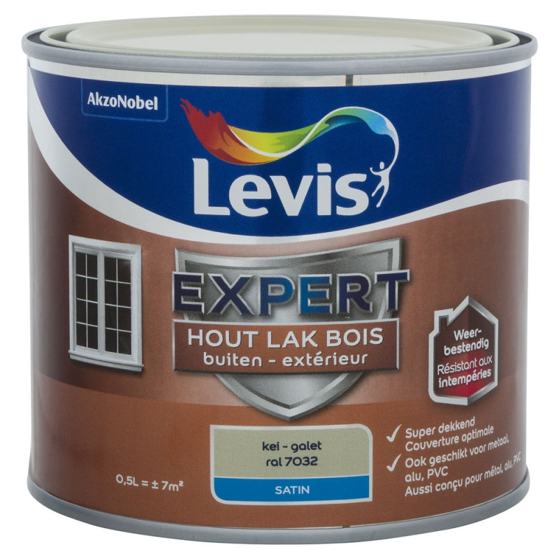 Laque Expert pour bois extérieur Galet satinée 0,5 L LEVIS