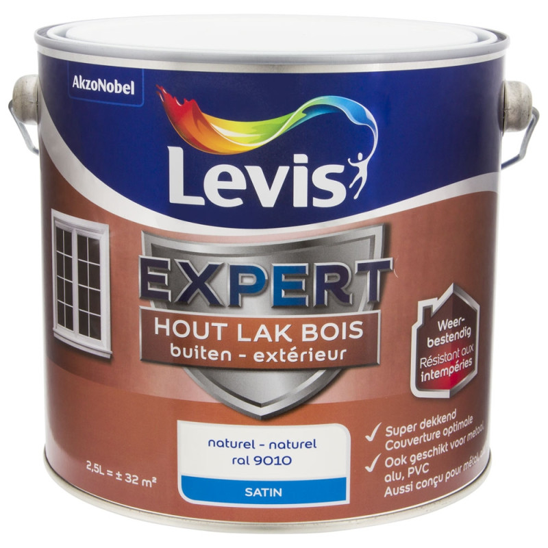 Laque Expert pour bois extérieur Naturel satinée 2,5 L LEVIS