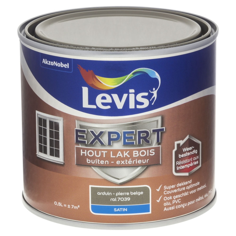 Laque Expert pour bois extérieur Pierre belge satinée 0,5 L LEVIS