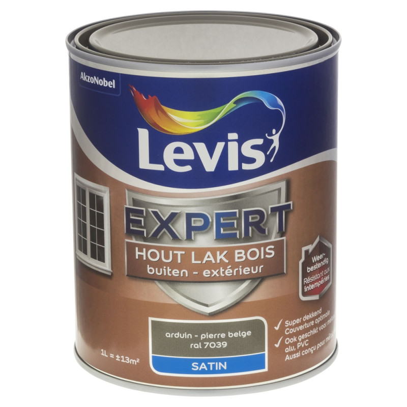 Laque Expert pour bois extérieur Pierre belge satinée 1 L LEVIS