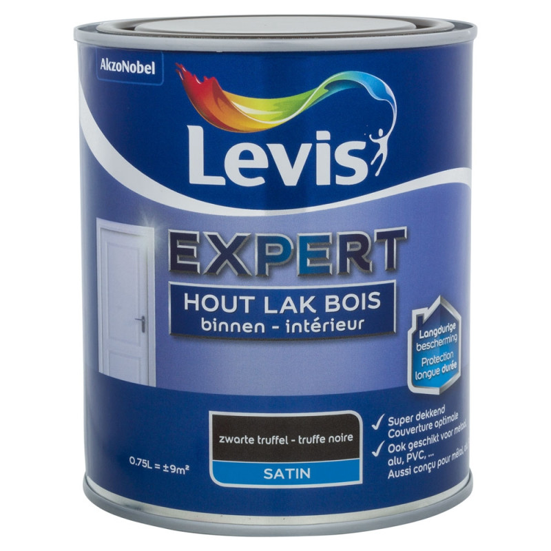 Laque Expert pour bois intérieur Truffe Noire satinée 0,75 L LEVIS