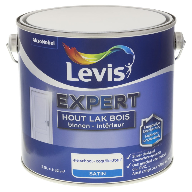 Laque Expert pour bois intérieur Coquille d'Oeuf satinée 2,5 L LEVIS