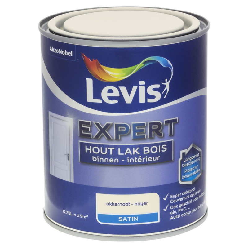 Laque Expert pour bois intérieur Noyer satinée 0,75 L LEVIS