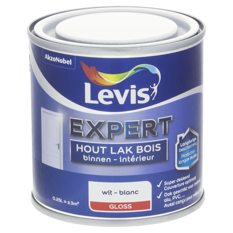 Laque Expert pour bois intérieur blanche brillante 0,25 L LEVIS