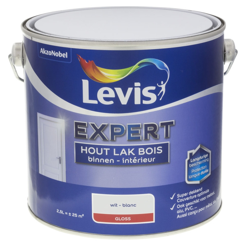 Laque Expert pour bois intérieur blanche brillante 2,5 L LEVIS