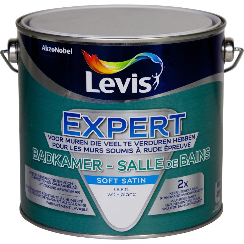 Peinture Expert pour salle de bain blanche brillante satinée 2,5 L LEVIS