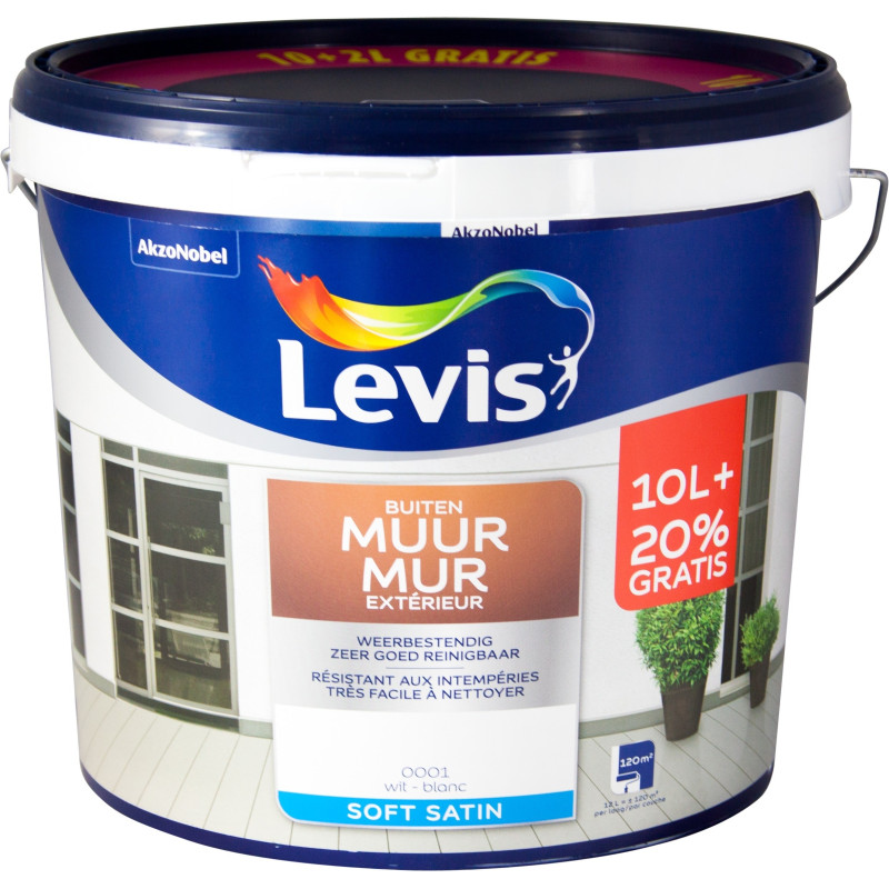 Peinture pour mur extérieur blanche satinée 12 L LEVIS