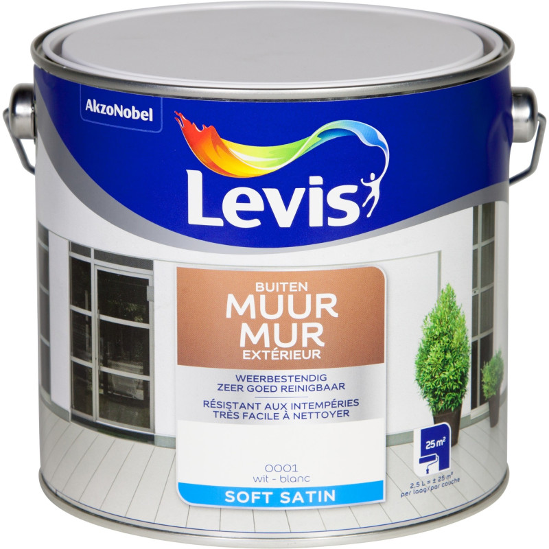 Peinture pour mur extérieur blanche satinée 2,5 L LEVIS