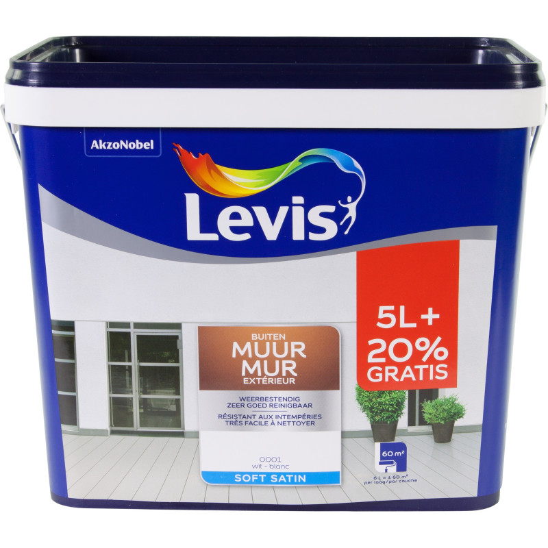 Peinture pour mur extérieur blanche satinée 6 L LEVIS