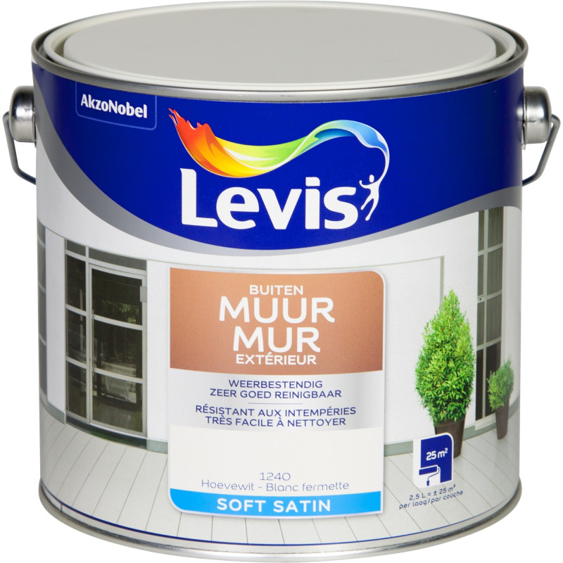 Peinture pour mur extérieur Blanc Fermette satinée 2,5 L LEVIS