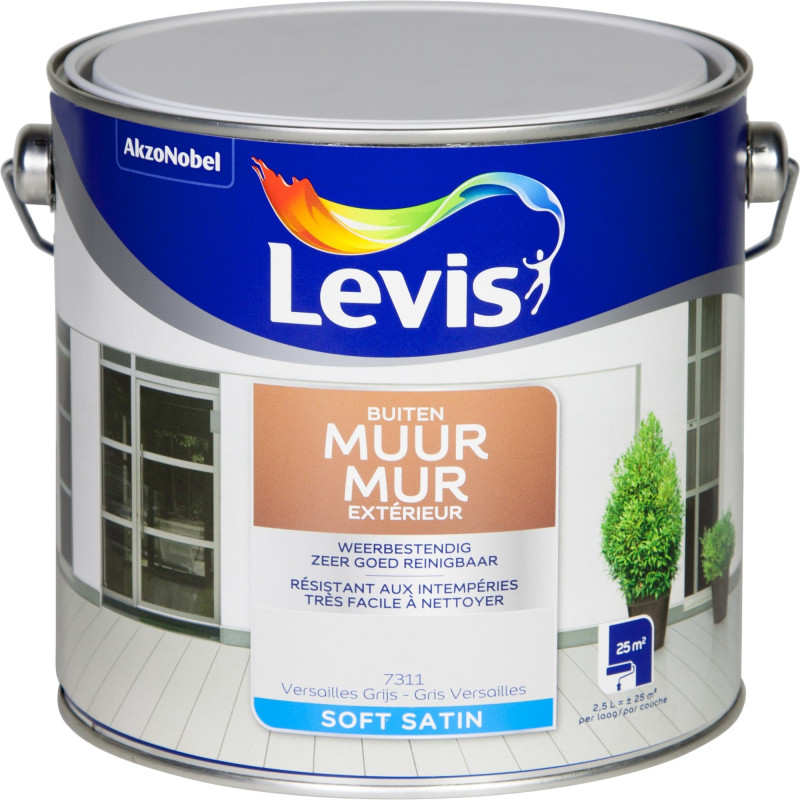 Peinture pour mur extérieur Gris Versailles satinée 2,5 L LEVIS