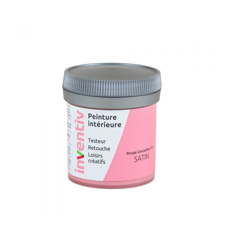 Testeur peinture pour mur boiserie radiateur Rouge Grenadine n°6 satiné 0,08 L INVENTIV