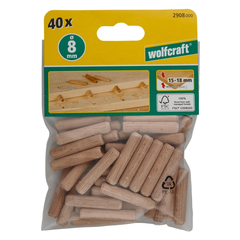 Tourillons de 40 mm en bois de hêtre WOLFCRAFT