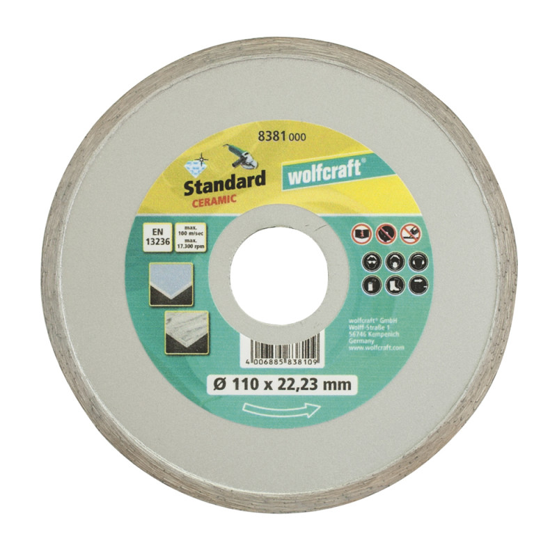 Disque diamant Standard Ceramic Ø 110 x 22,2 mm WOLFCRAFT