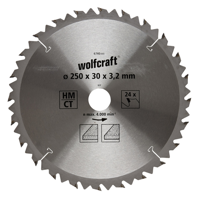 Lame de scie circulaire CT Ø 250 x 30 x 3,2 mm 24 dents WOLCRAFT