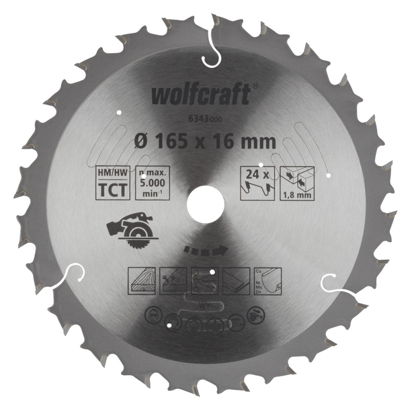 Lame de scie circulaire CT Ø 165 x 16 x 1,8 mm 24 dents WOLCRAFT