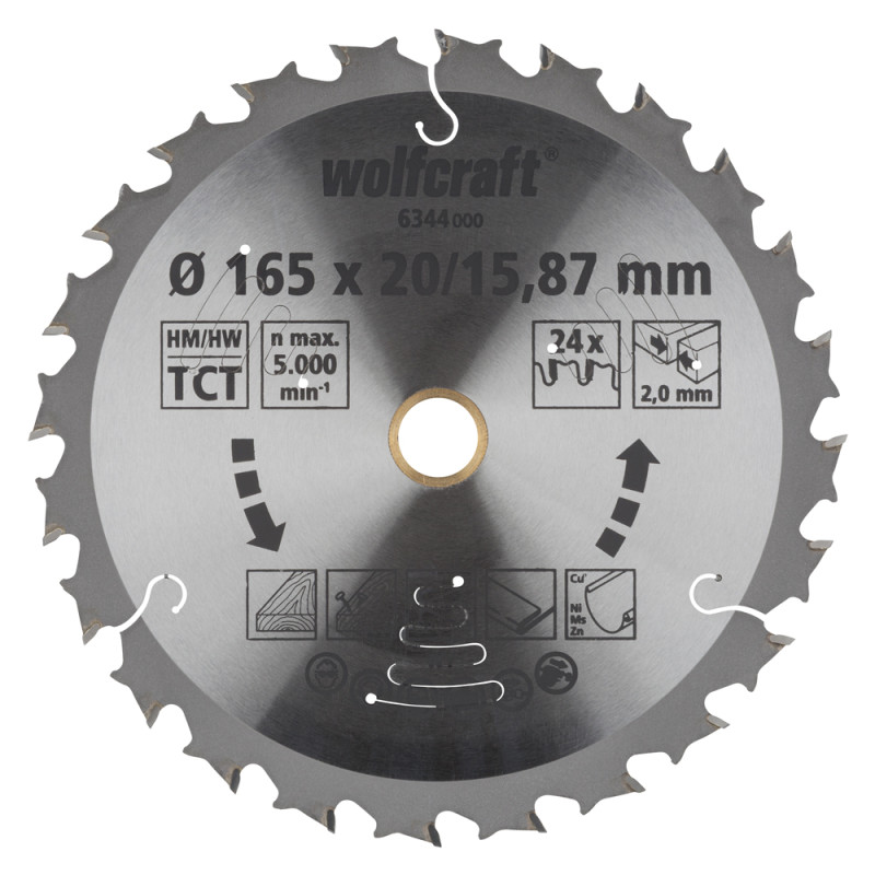 Lame de scie circulaire CT Ø 165 x 15,87/20 x 1,8 mm 24 dents WOLCRAFT