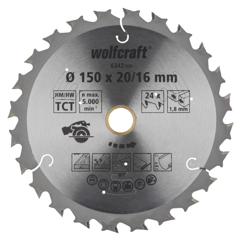 Lame de scie circulaire CT Ø 150 x 16/20 x 1,8 mm 24 dents WOLCRAFT