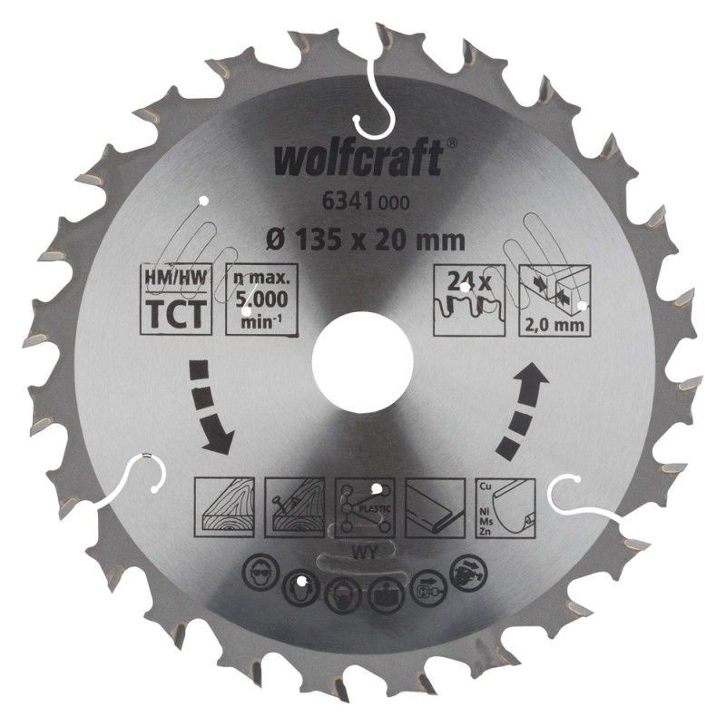 Lame de scie circulaire CT Ø 135 x 20 x 1,8 mm 24 dents WOLCRAFT