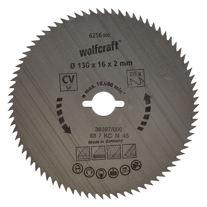 Lame de scie circulaire CV Ø 130 x 16 x 2 mm 80 dents WOLCRAFT