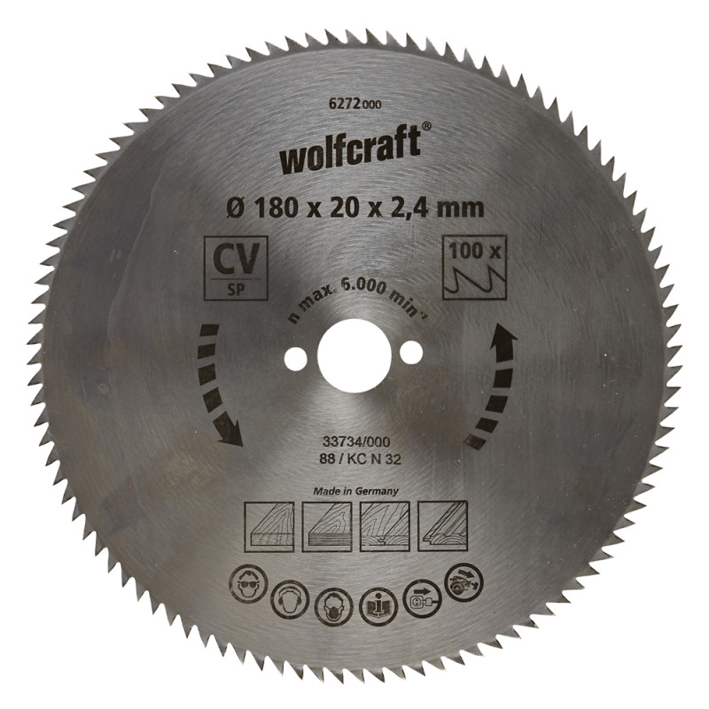 Lame de scie circulaire CV Ø 180 x 20 x 2,4 mm 100 dents WOLCRAFT