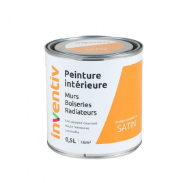 Peinture pour mur boiserie radiateur Orange Caramel n°6 satiné 0,5 L INVENTIV
