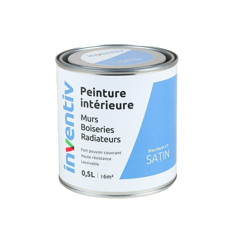 Peinture pour mur boiserie radiateur Bleu Marin n°5 satiné 0,5 L INVENTIV