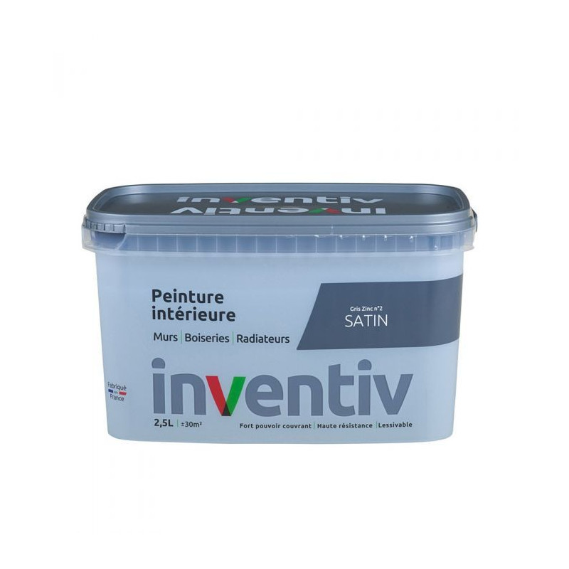 Peinture pour mur boiserie radiateur Gris Zinc n°2 satiné 2,5 L INVENTIV