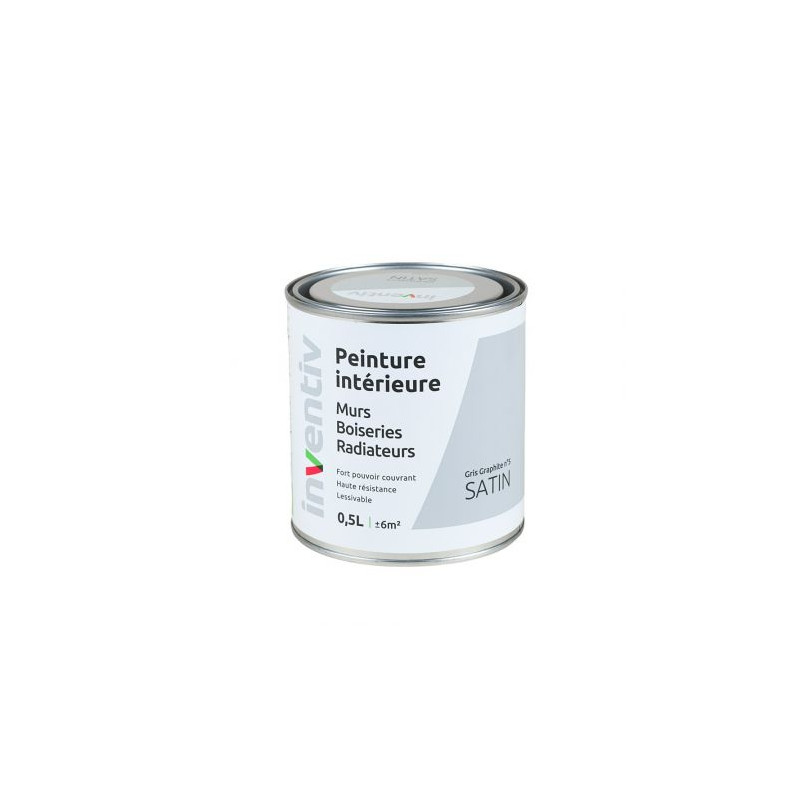 Peinture pour mur boiserie radiateur Gris Graphite n°5 satiné 0,5 L INVENTIV