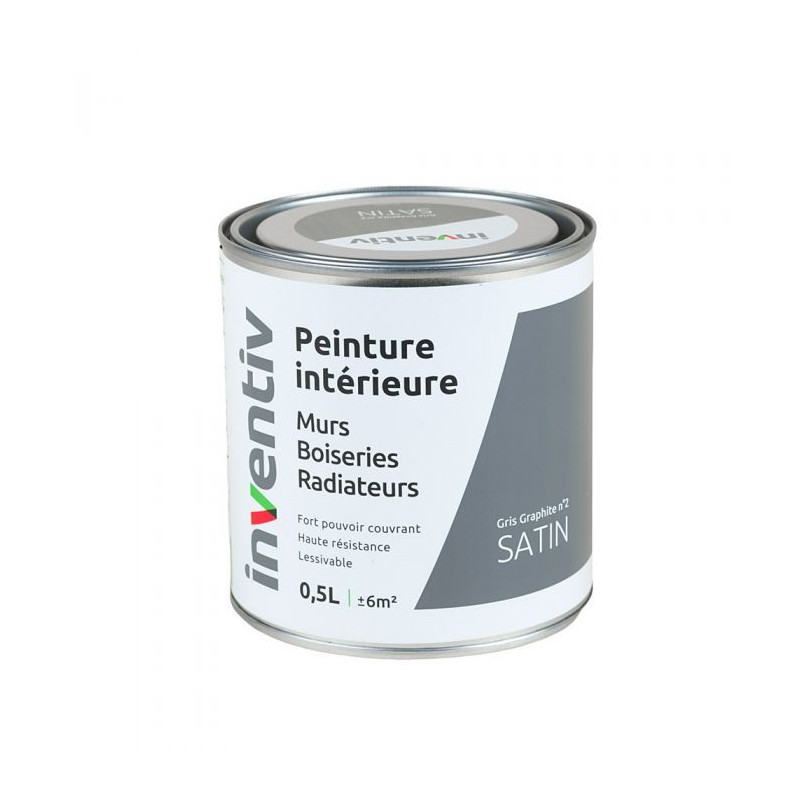 Peinture pour mur boiserie radiateur Gris Graphite n°2 satiné 0,5 L INVENTIV