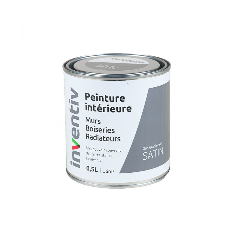 Peinture pour mur boiserie radiateur Gris Graphite n°3 satiné 0,5 L INVENTIV