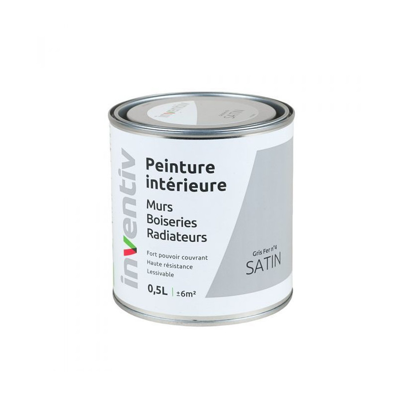 Peinture pour mur boiserie radiateur Gris Fer n°4 satiné 0,5 L INVENTIV