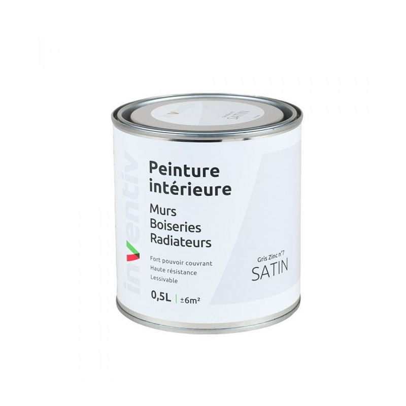 Peinture pour mur boiserie radiateur Gris Zinc n°7 satiné 0,5 L INVENTIV