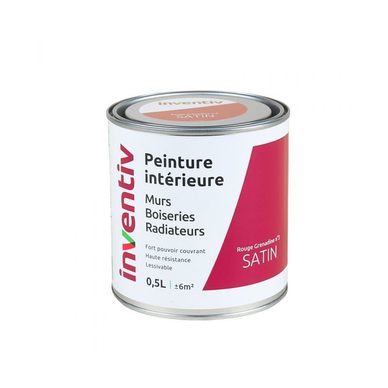 Peinture pour mur boiserie radiateur Rouge Grenadine n°3 satiné 0,5 L INVENTIV