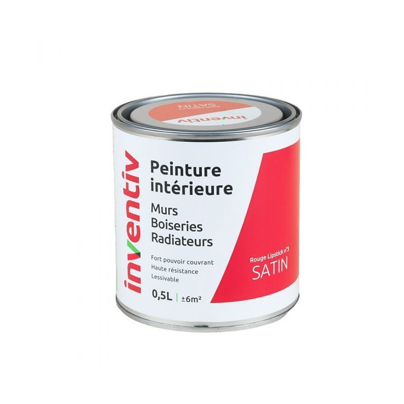 Peinture pour mur boiserie radiateur Rouge Lipstick n°3 satiné 0,5 L INVENTIV