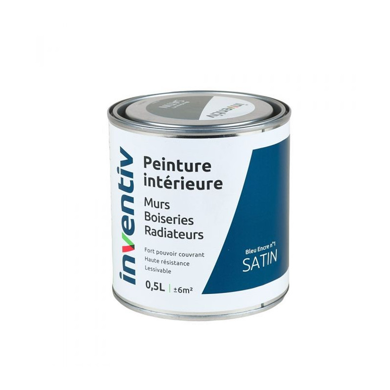 Peinture pour mur boiserie radiateur Bleu Encre n°1 satiné 0,5 L INVENTIV