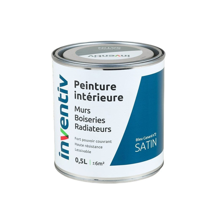 Peinture pour mur boiserie radiateur Bleu Canard n°2 satiné 0,5 L INVENTIV