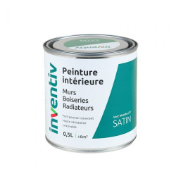 Peinture pour mur boiserie radiateur Vert Menthe n°2 satiné 0,5 L INVENTIV