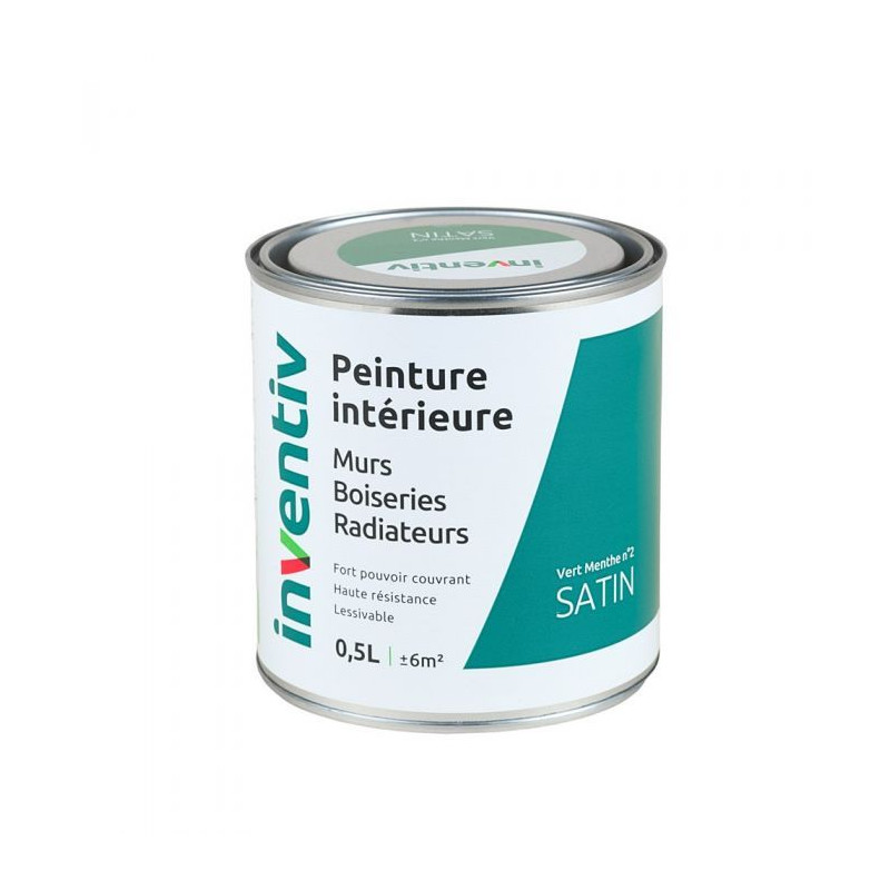 Peinture pour mur boiserie radiateur Vert Menthe n°2 satiné 0,5 L INVENTIV