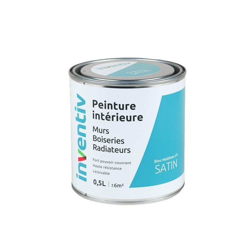 Peinture pour mur boiserie radiateur Bleu Maldives n°4 satiné 0,5 L INVENTIV