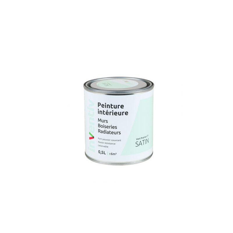 Peinture pour mur boiserie radiateur Vert Prairie n°7 satiné 0,5 L INVENTIV