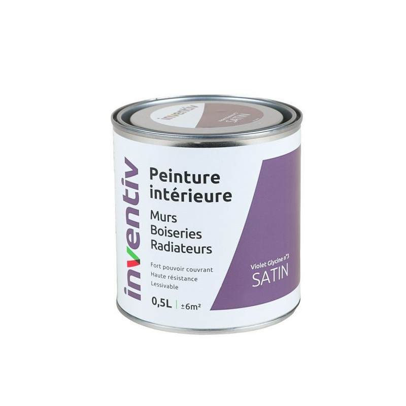 Peinture pour mur boiserie radiateur Violet Glycine n°3 satiné 0,5 L INVENTIV