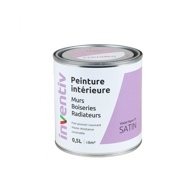 Peinture pour mur boiserie radiateur Violet Figue n°5 satiné 0,5 L INVENTIV