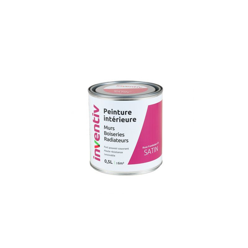 Peinture pour mur boiserie radiateur Rose Framboise n°3 satiné 0,5 L INVENTIV