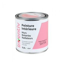 Peinture pour mur boiserie radiateur Rouge Grenadine n°6 satiné 0,5 L INVENTIV