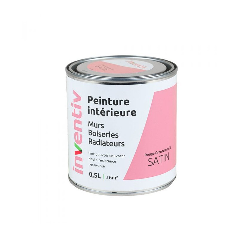 Peinture pour mur boiserie radiateur Rouge Grenadine n°6 satiné 0,5 L INVENTIV