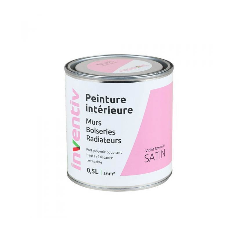 Peinture pour mur boiserie radiateur Violet Rose n°6 satiné 0,5 L INVENTIV