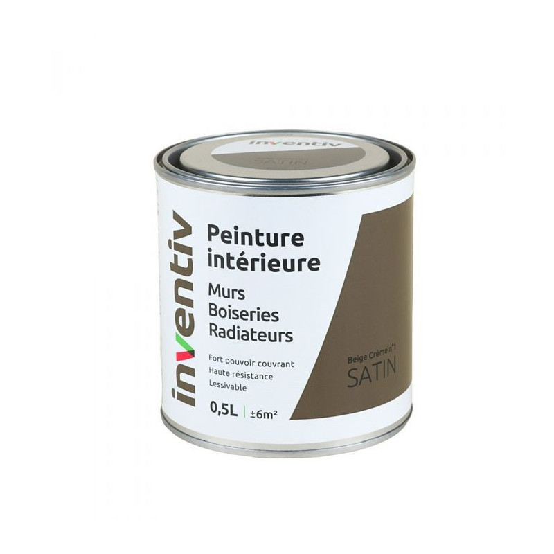 Peinture pour mur boiserie radiateur Beige Crème n°1 satiné 0,5 L INVENTIV