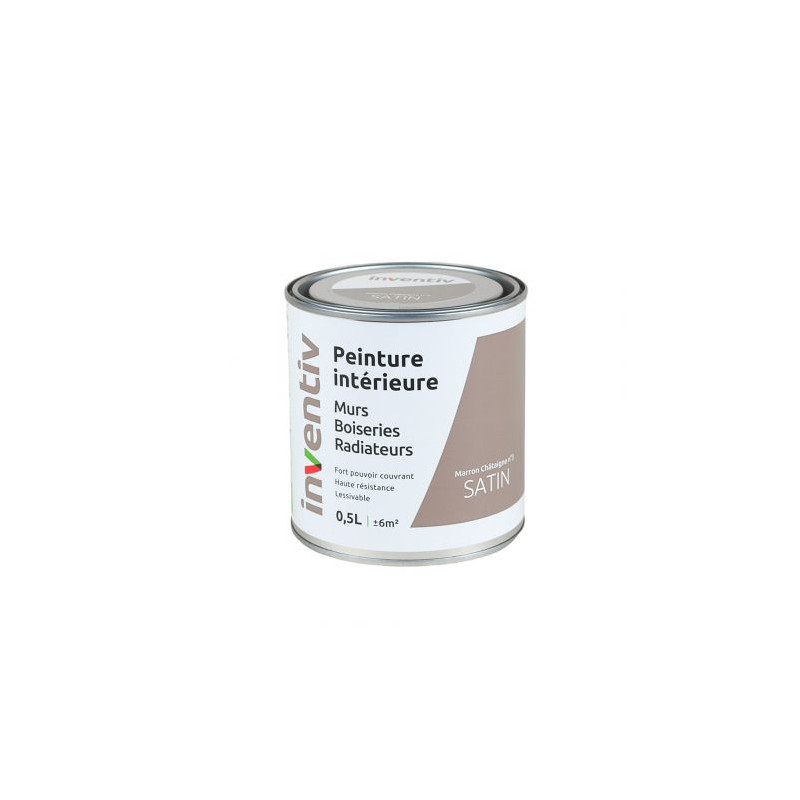 Peinture pour mur boiserie radiateur Marron Chataigne n°3 satiné 0,5 L INVENTIV